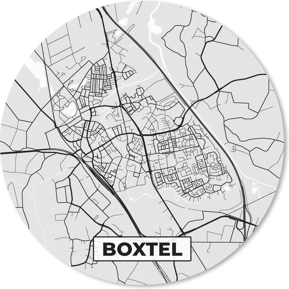 Muismat rond 40x40 cm - Mousepad Stadskaart - Boxtel - Grijs - Wit - Ronde muismatten