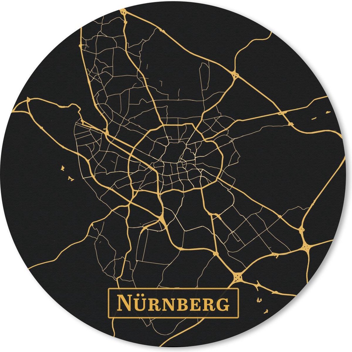 Muismat rond 40x40 cm - Mousepad Plattegrond - Nürnberg - Goud - Zwart - Ronde muismatten - Stadskaart