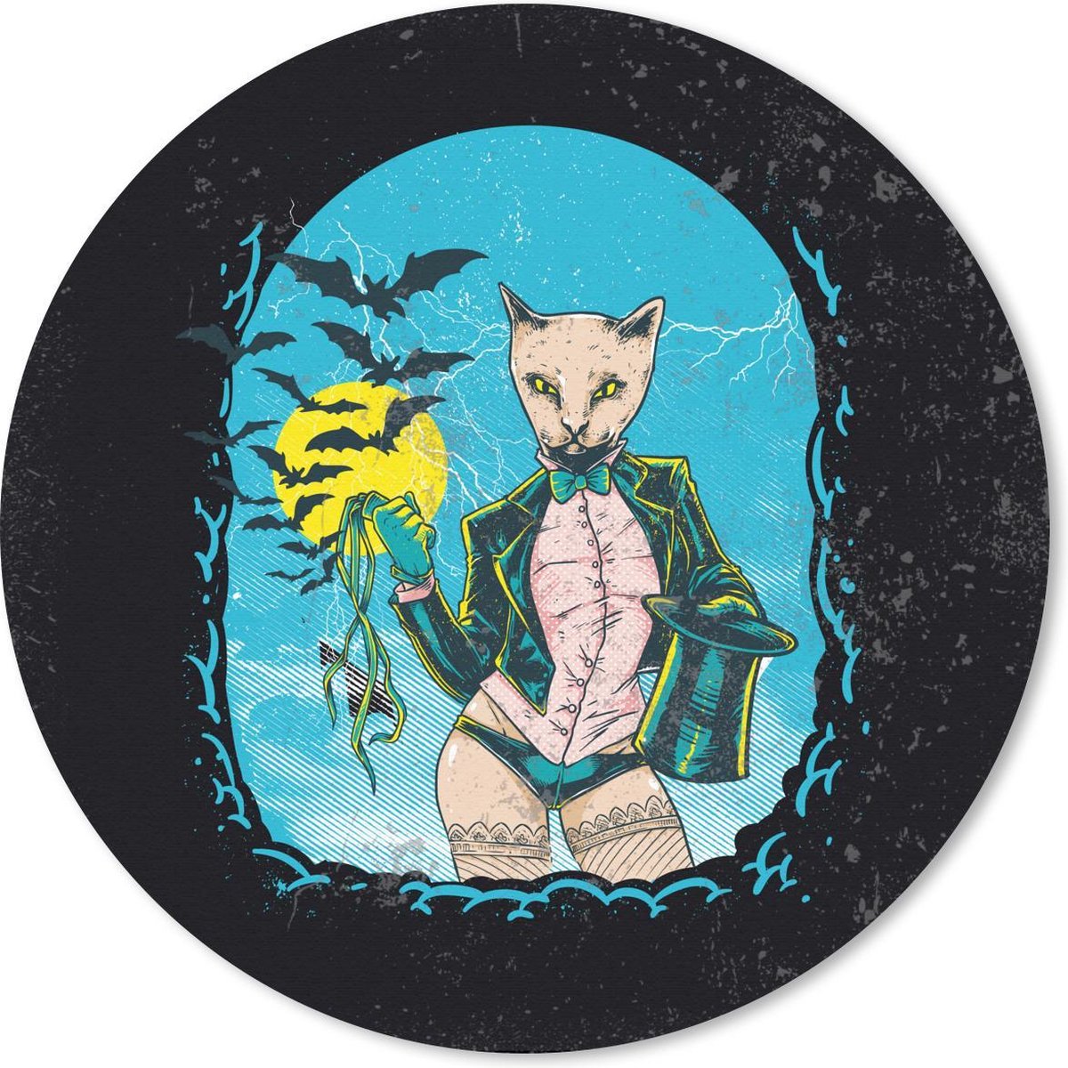 Muismat rond 40x40 cm - Mousepad Vintage - Kat - Hoed - Ronde muismatten