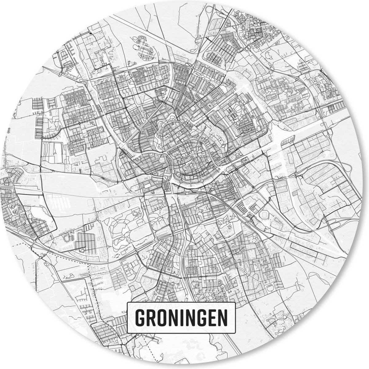 Muismat rond 40x40 cm - Mousepad Stadskaart Groningen - Ronde muismatten
