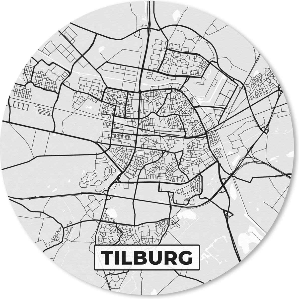 Muismat rond 40x40 cm - Mousepad Stadskaart - Tilburg - Grijs - Wit - Ronde muismatten