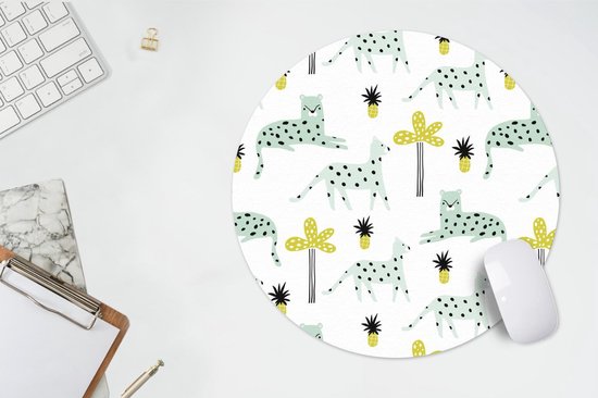 Muismat rond 40x40 cm - Mousepad Panter - Fruit - Wit - Ronde muismatten