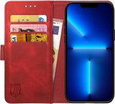 Rosso Element Book Case Wallet Hoesje Geschikt voor Apple iPhone 13 Pro | Portemonnee | 3 Pasjes | Magneetsluiting | Stand Functie | Rood