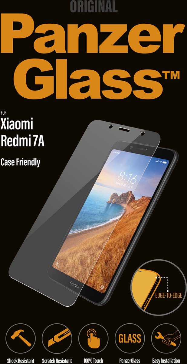 PanzerGlass Screenprotector geschikt voor Xiaomi Redmi 7A Glazen | PanzerGlass Edge to Edge Screenprotector - Case Friendly