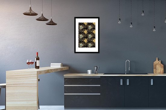 Cadre photo avec affiche - Motifs - Plumes de paon - Or - 40x60 cm - Cadre pour affiche