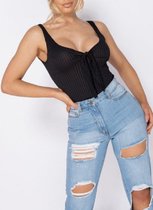 Yugo Mode - Black Tie Front Rib Knit Bodysuit