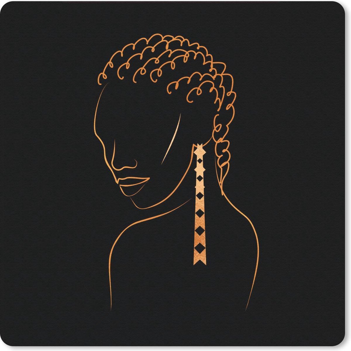 Muismat 20x20 cm - Mousepad Vrouw - Oorbellen - Line art - Gold - Muismatten