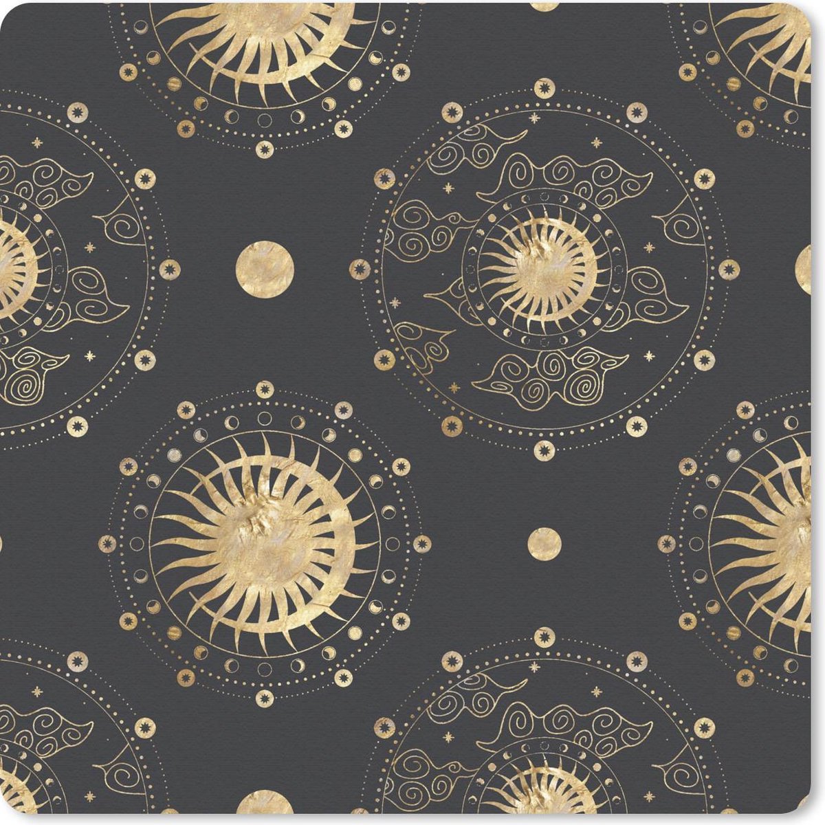 Muismat 30x30 cm - Mousepad Patronen - Maan - Zon - Goud - Muismatten