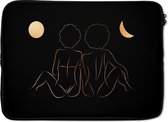 Laptophoes 13 inch - Vrouwen - Maan - Gold - Line art - Laptop sleeve - Binnenmaat 32x22,5 cm - Zwarte achterkant