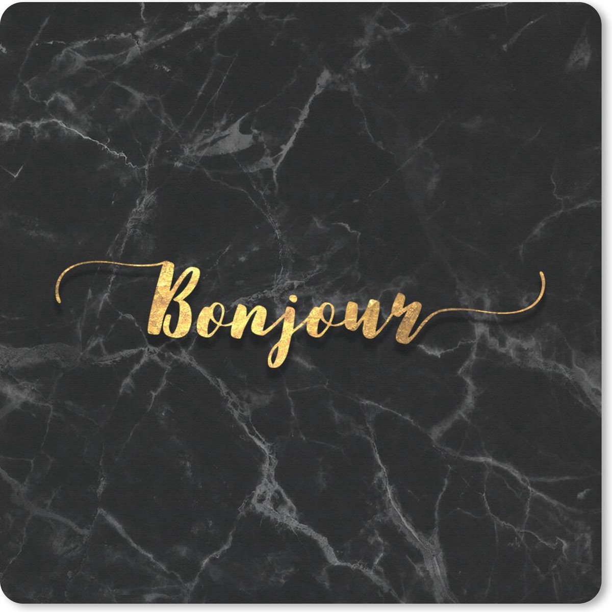 Muismat 30x30 cm - Mousepad Quote - Bonjour - Goud - Marmer print - Muismatten
