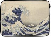 Laptophoes 14 inch - De grote golf bij Kanagawa - Schilderij van Katsushika Hokusai - Laptop sleeve - Binnenmaat 34x23,5 cm - Zwarte achterkant