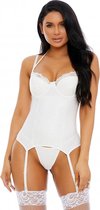 Laced In Matte Bustier Faux Leather Lingerie Set - White S