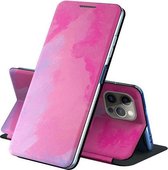 Voor iPhone 13 Pro Voltage Aquarel Patroon Huid Voel Magnetische Horizontale Flip PU Lederen Case met Houder (Paars)