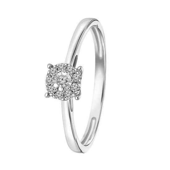 Lucardi Dames Ring met diamant 0,08ct - Ring - Cadeau - Moederdag - 18 Karaat Goud - Witgoud