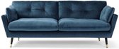 Vaste 3-zitsbank - Blauw fluweel - L 207 x D 93 x H 84 cm - CALHERN