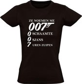 007 Zuipen Dames t-shirt | alcohol | wijn | bier | James Bond | cadeau | Zwart