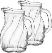 2x stuks glazen schenkkannen/waterkannen 1 liter - Sapkannen/waterkannen/schenkkannen