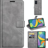 Retro kalf patroon gesp horizontale flip lederen tas met houder & kaartsleuven & portemonnee voor Samsung Galaxy F52 5G (grijs)