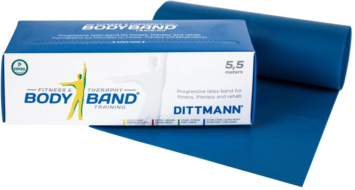Fitness elastiek 5,5 meter - Extra zware weerstand - Blauw - Body-Band