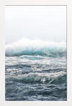 JUNIQE - Poster in houten lijst Big Splash Hawaii -40x60 /Blauw & Wit