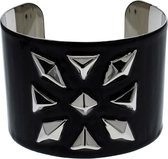 Zac's Alter Ego Armband Wide Cuff Steel with Diamond Engraved Stones Zwart