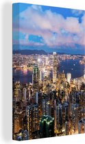 Canvas schilderij 90x140 cm - Wanddecoratie Hong Kong - Licht - Urban - Muurdecoratie woonkamer - Slaapkamer decoratie - Kamer accessoires - Schilderijen