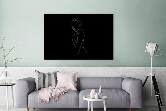 Toile Peinture Femme - Zwart - Or - Dessin au trait - Line cm - Décoration murale