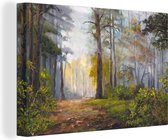 Canvas Schilderij Herfst - Bos - Waterverf - 90x60 cm - Wanddecoratie