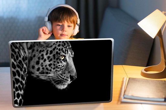 Sticker pour ordinateur portable - 17,3 pouces - Léopard - Zwart - Wit - Fourrure