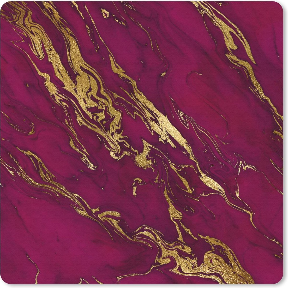 Muismat 20x20 cm - Mousepad Marmer - Roze - Goud - Lijn - Muismatten