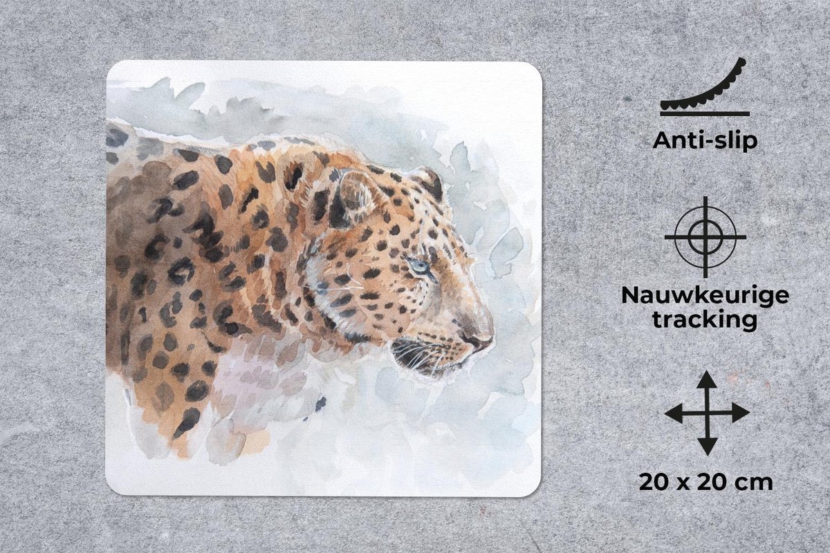 Muismat 20x20 cm - Mousepad Panter - Waterverf - Dieren - Muismatten