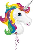 folieballon Rainbow Unicorn 83 x 73 cm wit/multicolor