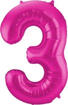 cijferballon 3 junior 86 cm folie roze