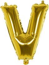 folieballon letter V 36 cm goud