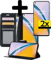Hoesje Geschikt voor OnePlus Nord 2 Hoesje Book Case Hoes Wallet Cover Met 2x Screenprotector - Hoes Geschikt voor OnePlus Nord 2 Hoesje Bookcase Hoes - Zwart