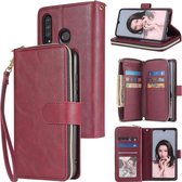 Voor Huawei P30 Lite Rits Portemonnee Tas Horizontale Flip PU Lederen Case met Houder & 9 Kaartsleuven & Portemonnee & Lanyard & Fotolijst (Wijnrood)