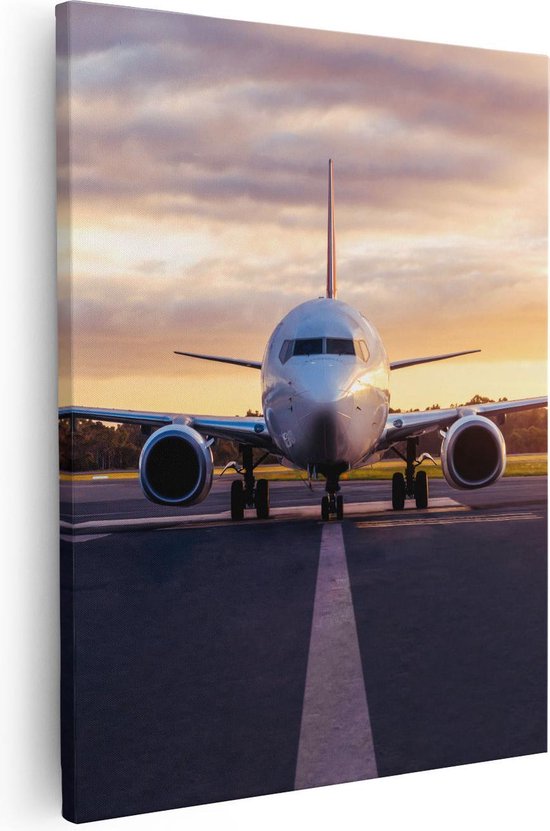 Artaza - Canvas Schilderij - Vliegtuig Op De Landingsbaan  - 40x50 - Foto Op Canvas - Canvas Print