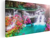 Artaza Canvas Schilderij Waterval In De Herfst Met Kleurrijke Bloemen - 120x60 - Groot - Foto Op Canvas - Canvas Print