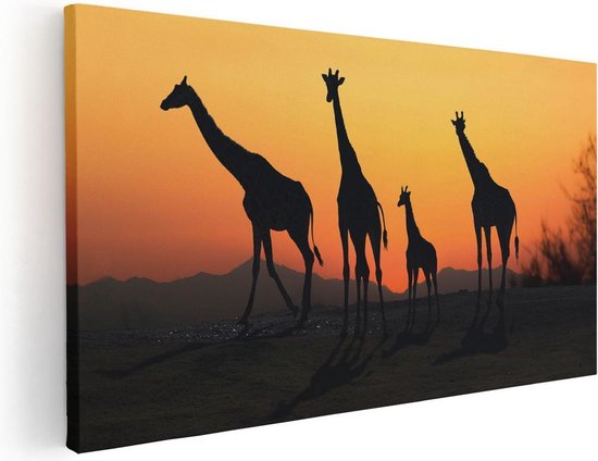 Artaza Peinture sur toile Quatre silhouettes de girafes au coucher du soleil – 80 x 40 – Photo sur toile – Impression sur toile