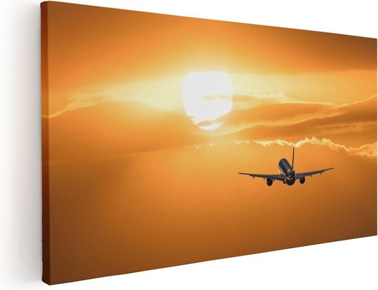 Artaza - Canvas Schilderij - Vliegtuig Bij Zonsondergang - Foto Op Canvas - Canvas Print