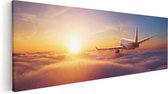 Artaza Canvas Schilderij Vliegtuig In De Wolken Bij Zonsondergang - 120x40 - Groot - Foto Op Canvas - Canvas Print