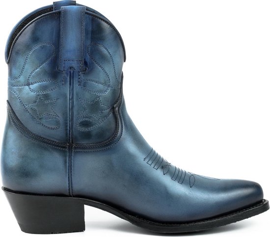 Mayura Boots 2374 Vintage Blauw/ Dames Cowboy fashion Enkellaars Spitse Neus Western Hak Echt Leer Maat EU 39
