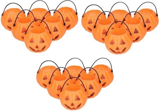 18x mini seaux citrouilles Halloween 5 cm - Décoration / décoration / accessoires Halloween - Seaux citrouilles