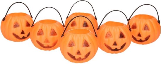 Funny Fashion Halloween mini pompoen emmers - 6x - 5 cm - decoratie/versiering/accessoires - Traktatie emmertjes