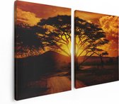 Artaza Canvas Schilderij Tweeluik Zonsondergang Achter Een Savanne Boom - 120x80 - Foto Op Canvas - Canvas Print