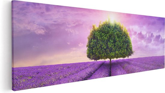 Artaza - Canvas Schilderij - Groene Boom In De Lavendel Bloemen - Foto Op Canvas - Canvas Print