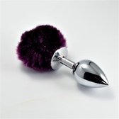 Metal Butt Plug with Purple Pompon Size:   L