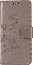 Shop4 - Samsung Galaxy S21 FE Hoesje - Wallet Case met Pasjeshouder Vlinder Patroon Grijs