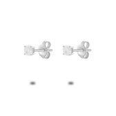 Twice As Nice Oorbellen in zilver, opaal wit zirkonia, 3 mm