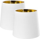 Navaris 2x lampenkap voor tafellamp - E14 fitting - 15,2cm hoog - 13,7/17,2 cm breed - Set van 2 ronde lampenkappen - Wit/Goud